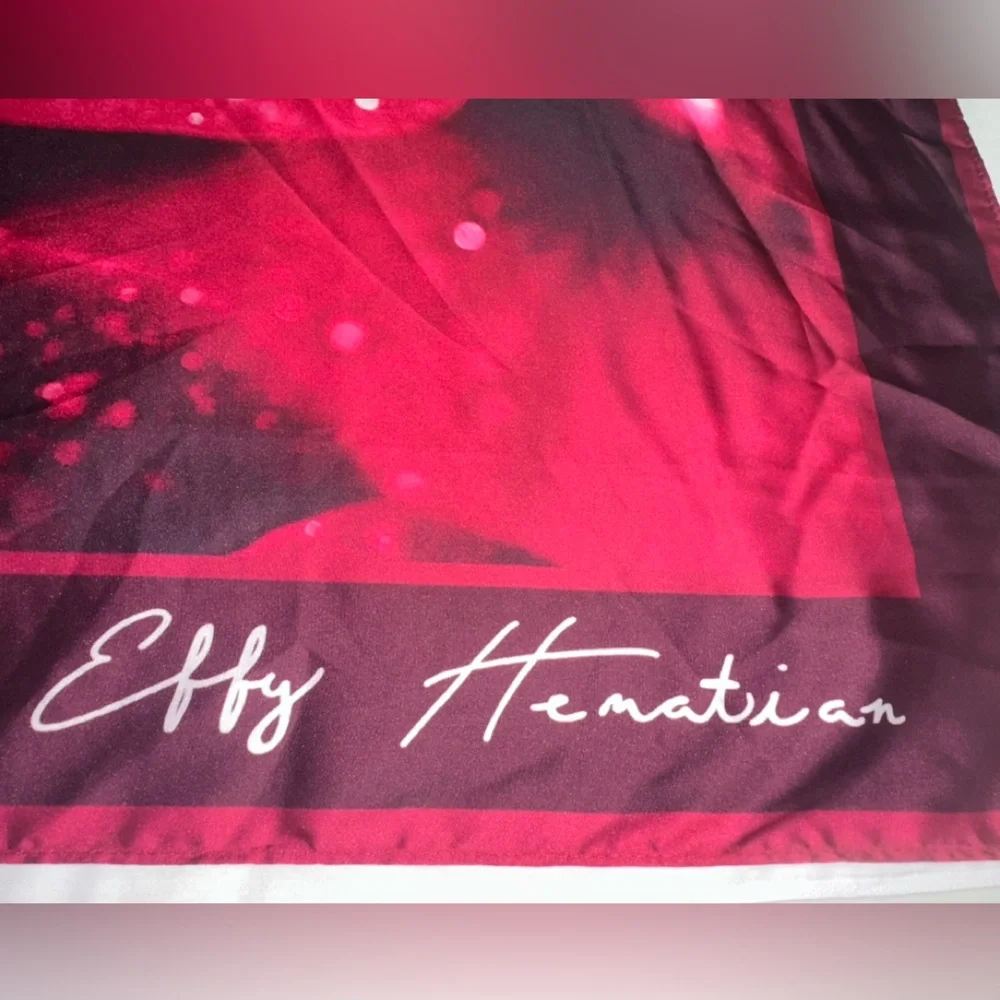 Effy Hemation Pink Dew Drop Rose Satin Scarf Floral Statement Wrap Romantic XL